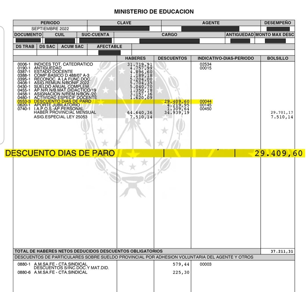 oscarblando1's tweet photo. El Gobernador Perotti y su Ministra de Educación Cantero, efectivizaron el descuento a los trabajadores de la Educación. Como lo hicieron en los 90, lo hacen ahora. Y algunos negaban y discutían esa posibilidad. Hechos, no opinión. https://t.co/fBZmp0FqI1