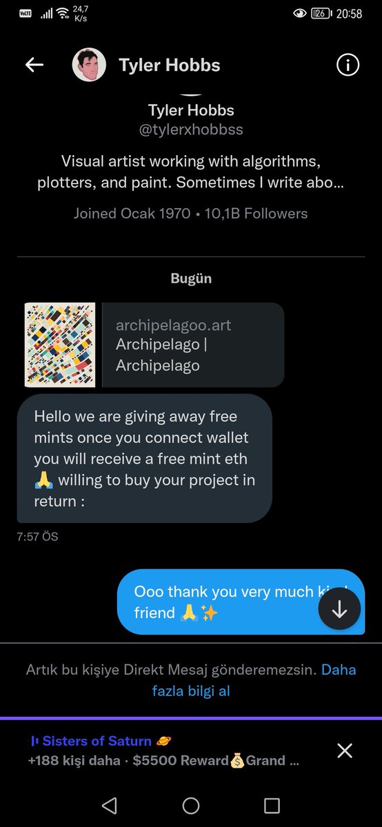 Metakind_'s tweet photo. Andddd another scammer
🎯HUNTED🎯 by #Metakind
Its a SCAM site archipelagoo..art(never click) 🚫
Real Site https://t.co/dmHH3DHJz9 (only 1 O Letter) ✅
Scammer 🚫 @tylerxhobbss
Real ✅ @tylerxhobbs
#NFTCommunity take care
Real Site visual ⬇️ https://t.co/VHxLtZoSXK