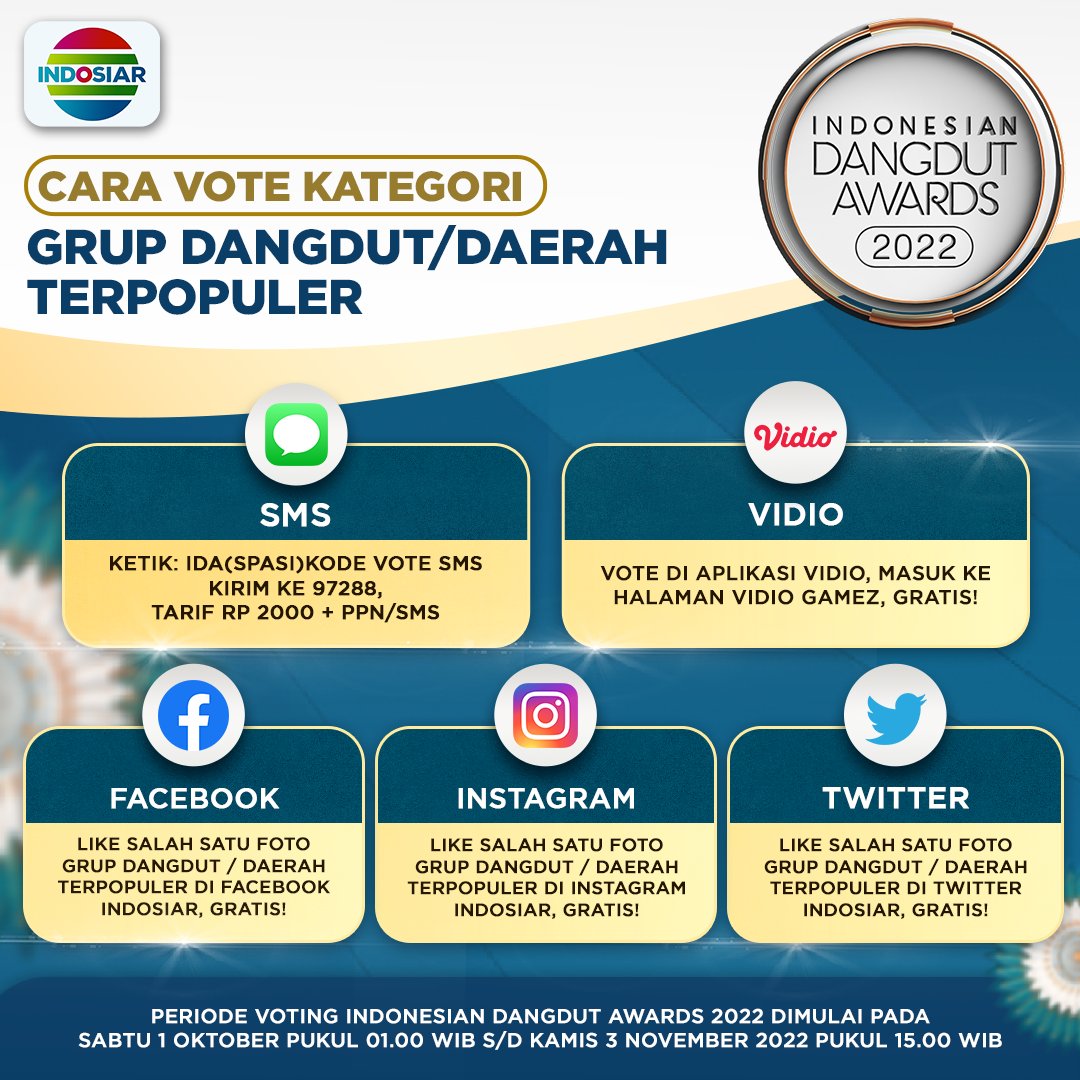 Indosiar's tweet photo. Like postingan ini untuk dukung JD Eleven di kategori GRUP DANGDUT/DAERAH TERPOPULER di #IndonesianDangdutAwards2022! Geser untuk cek syarat &amp; ketentuan, ya! 

#IndonesianDangdutAwards2022 #Ida2022 https://t.co/rdcfEq2Fa8