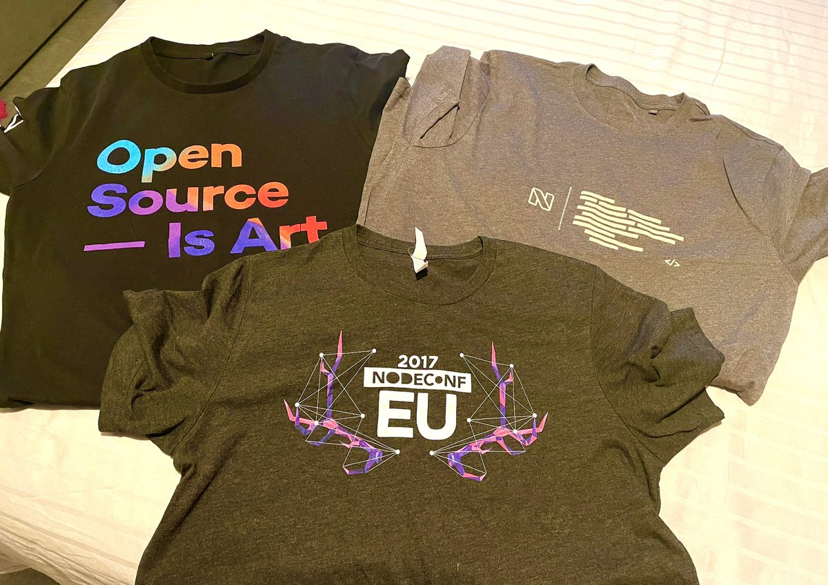 leannevau's tweet photo. Conference tshirt time! It’s been a while….. #NodeConfEU #Nodejs #NearForm https://t.co/1ShFfq3FXV