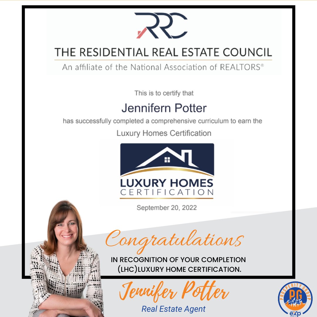 Pglptrealty's tweet photo. Congratulations to our agent Jennifer Potter completing the course and earning the certification. π
https://t.co/3Y3Wz770HN
#prosperitygroup #exp #exprealty #pgbyexp #realtor #luxuryhomecertification https://t.co/JuS59gb9KT