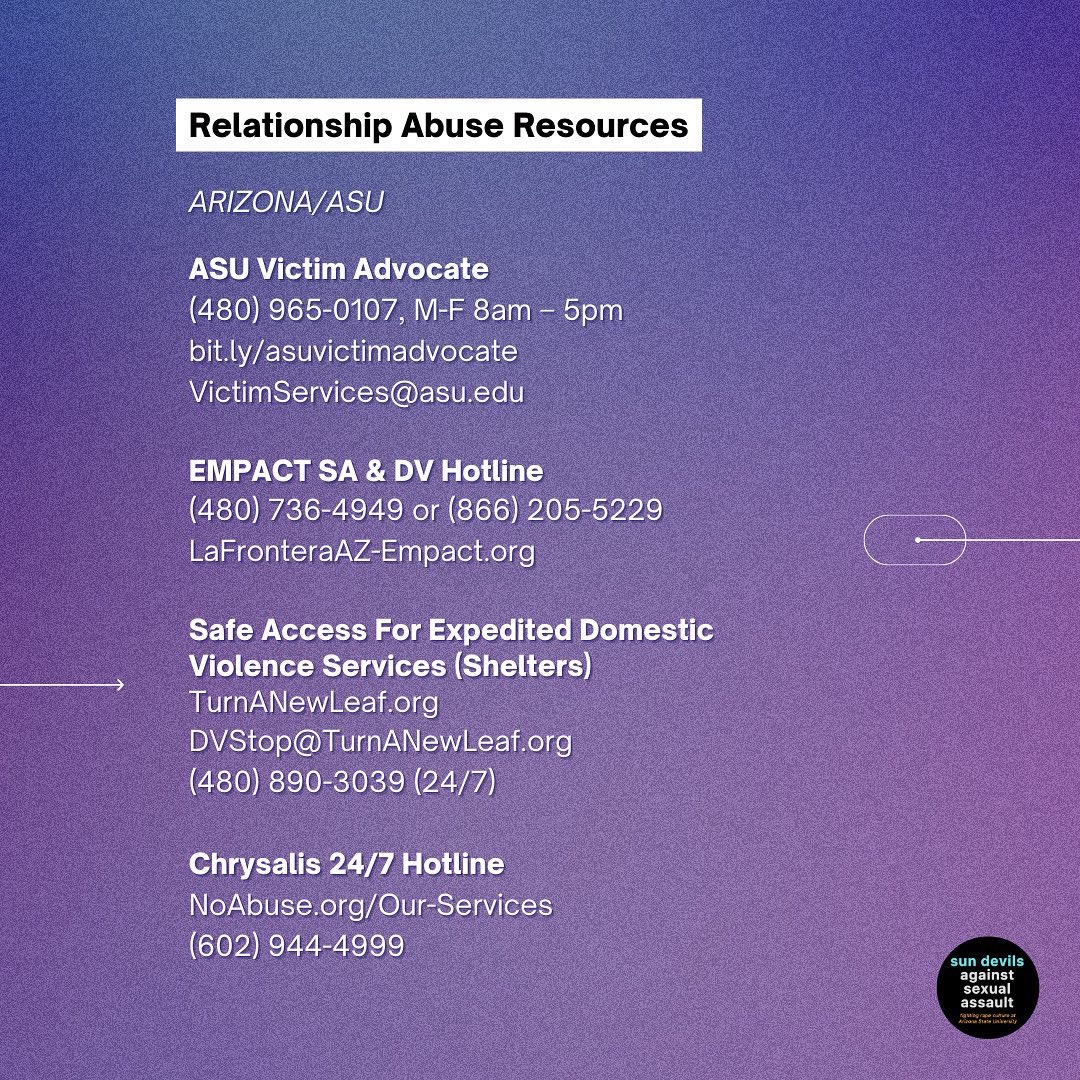 asu_sdasa's tweet photo. Check out our relationship abuse guide, including resources and tips to help friends: https://t.co/kBGB90zZ2g

#DomesticViolenceAwarenessMonth #DVAM2022 #CAARECenterNow https://t.co/YFerztGvz8