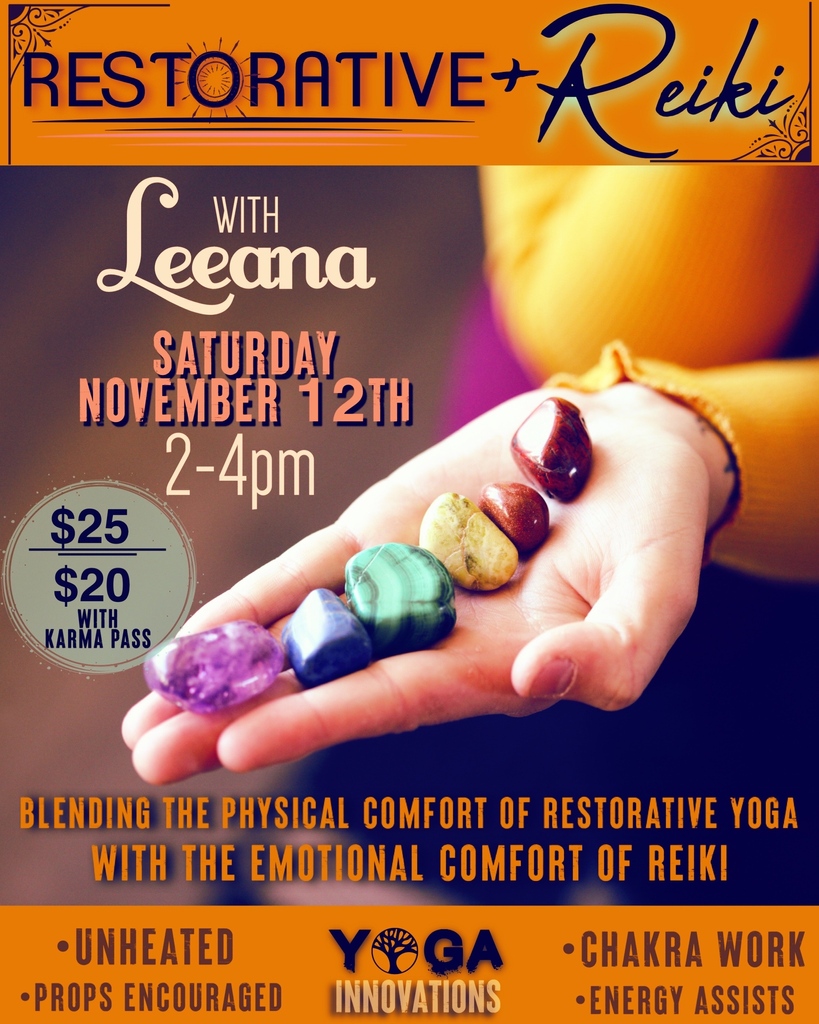 Join Leeana for an unheated, gentle flow designed to dig deeper into this divinely human experience ✨ Space is limited. Sign up through our website to reserve your spot. #restorativeyoga #reiki #chakra #yoga