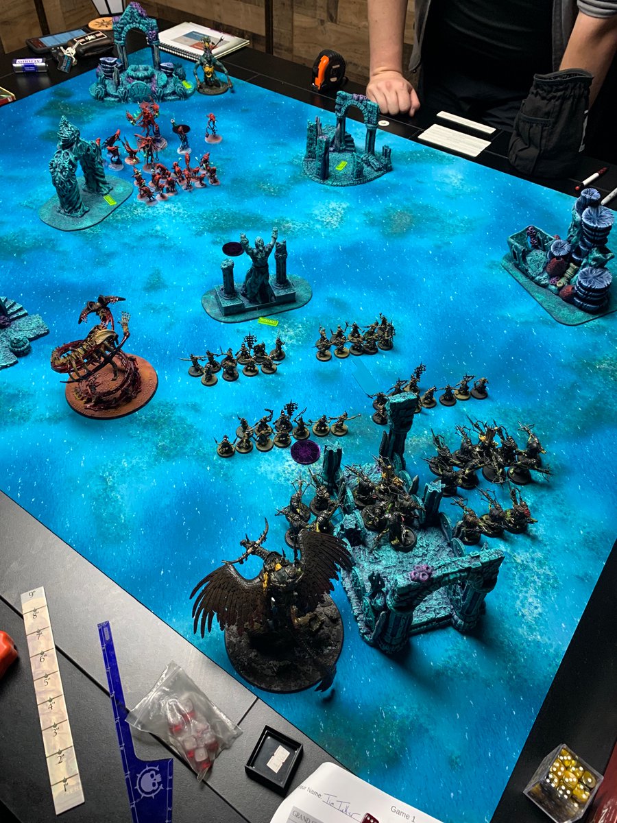 Tuckoffanddie's tweet photo. Chaos GT round 1 my Kruleboyz vs the scarlet doom. First time playing against night haunt. Throughly defeated!  (40 blade Geist redeploying 9 inches away not pictured). Great times. https://t.co/xwx5cJmOaT