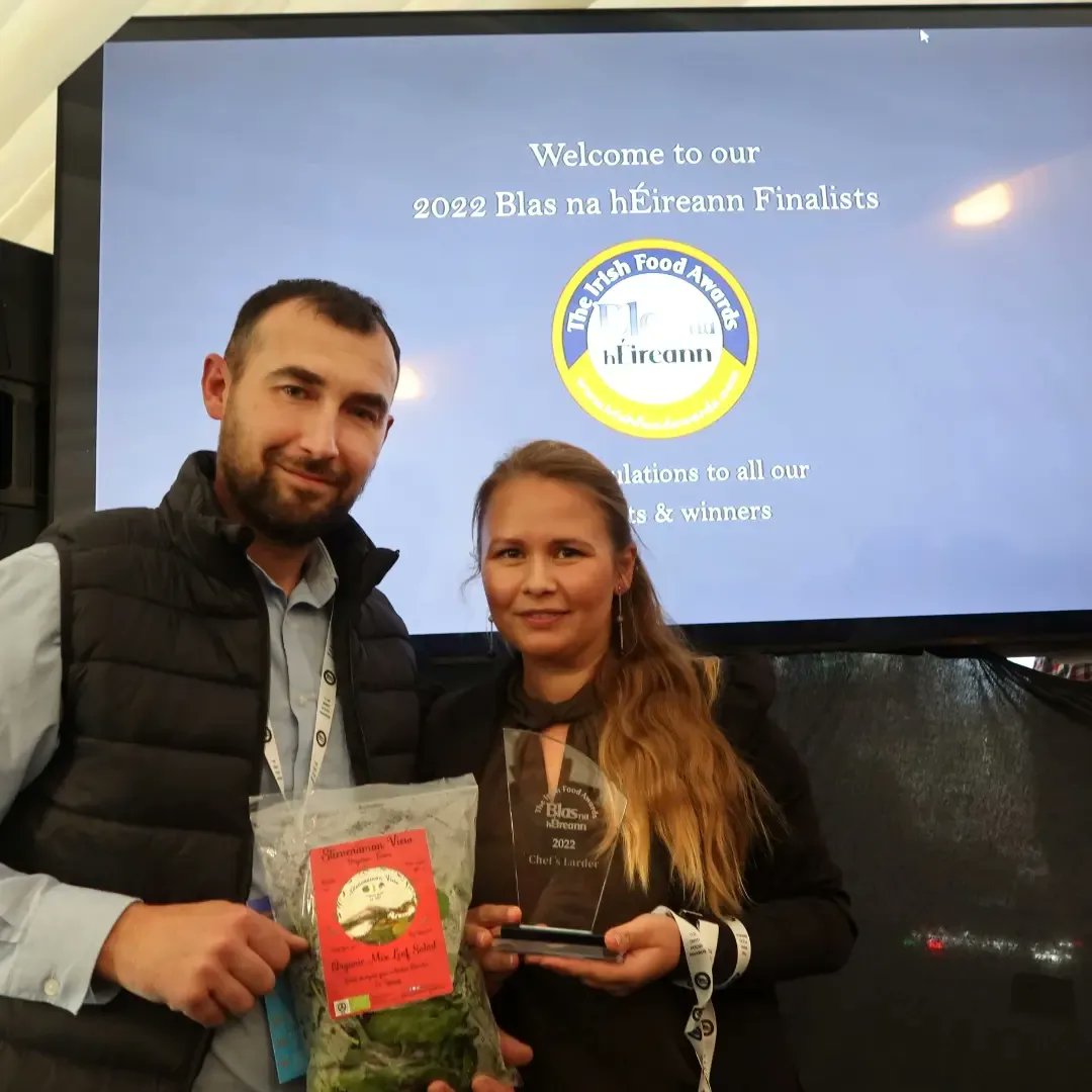 SlievenamonView's tweet photo. We are excited to share the news with you! Our Organic Mix Leaf won the Chef's Larder @blasnaheireann 2022 award. Congratulations to all local producers who also won!
#organicallygrown 
#organicfarm 
#organictipperary 
#tipperaryproduce 
#Tipperary 
#waterford @SuperValuIRL https://t.co/3FGLUUQdXu