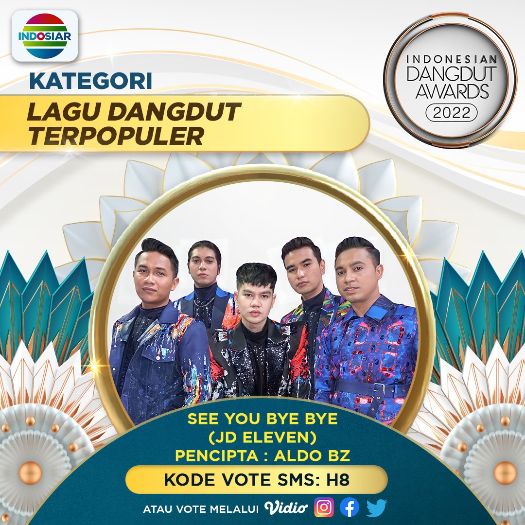 Indosiar's tweet photo. Like postingan ini untuk dukung lagu See You Bye Bye by JD Eleven di kategori LAGU DANGDUT TERPOPULER di #IndonesianDangdutAwards2022! Geser untuk cek syarat &amp; ketentuan, ya! 

#IndonesianDangdutAwards2022 #Ida2022 https://t.co/4hCmEC0iJw