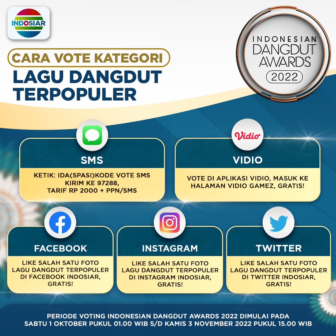 Indosiar's tweet photo. Like postingan ini untuk dukung lagu See You Bye Bye by JD Eleven di kategori LAGU DANGDUT TERPOPULER di #IndonesianDangdutAwards2022! Geser untuk cek syarat &amp; ketentuan, ya! 

#IndonesianDangdutAwards2022 #Ida2022 https://t.co/4hCmEC0iJw