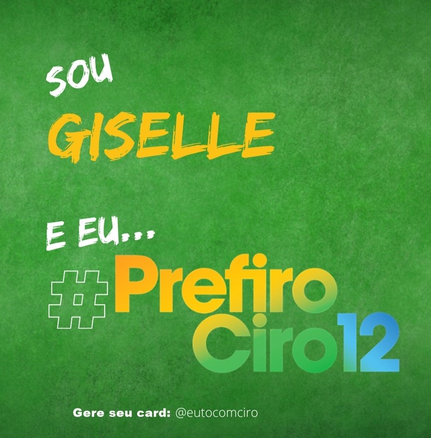 gisellebezerra's tweet photo. Prefiro Ciro porque ele dá esperança ao Brasil. A mudança está nas nossas mãos. 

Vote no mais experiente, no candidato ficha limpa, vote em quem tem ideias. É Ciro 12! https://t.co/YmjO9Gafoy