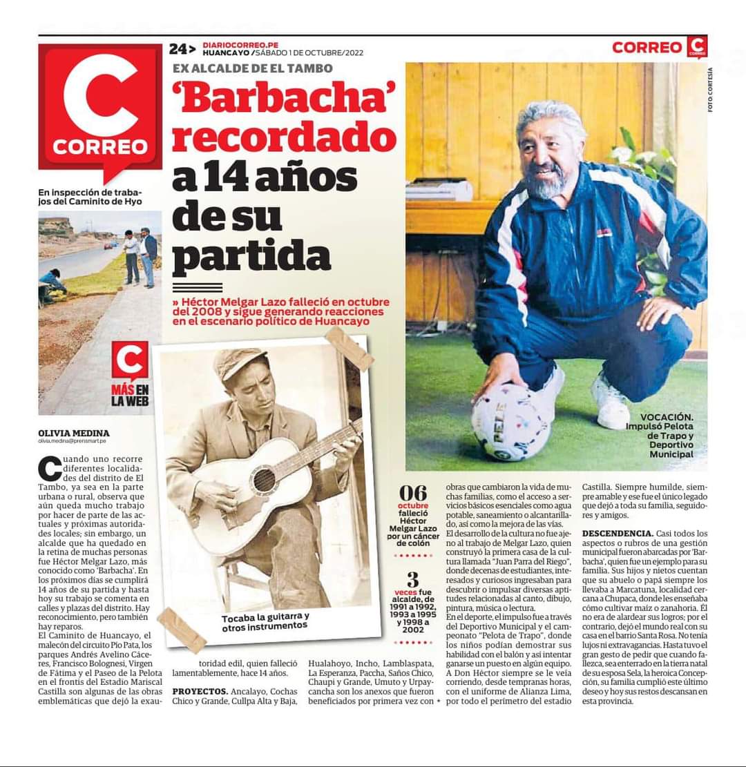 aniamelgar's tweet photo. La labor que hiciste en el distrito de El Tambo es reconocida por tus  obras, pero el legado más grande son tus enseñanzas y valores a tus hijos y nietos. Me siento orgullosa de llevar tu apellido. Gracias @diariocorreo por reconocer a mi padre Héctor Melgar Lazo #Barbacha https://t.co/ZWnmeCoYfs