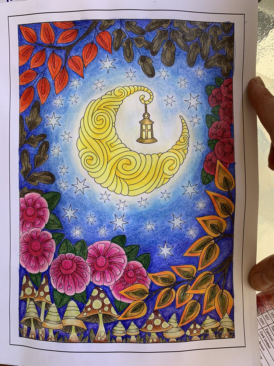 Colored with Prismacolor and Kalour watercolor pencils. New things I tried: coloring something to look metal and coloring the large gradient background with both types of pencils.