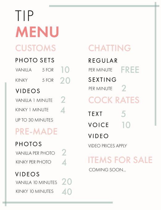 New Tip Menu starting this Monday!  Come check it out!  https://t.co/op5IG4QYmE https://t.co/MR4M0OM<a href="/tag/trans"class="tags"><span>#trans</span></a><a href="/tag/femboy"class="tags"><span>#femboy</span></a>