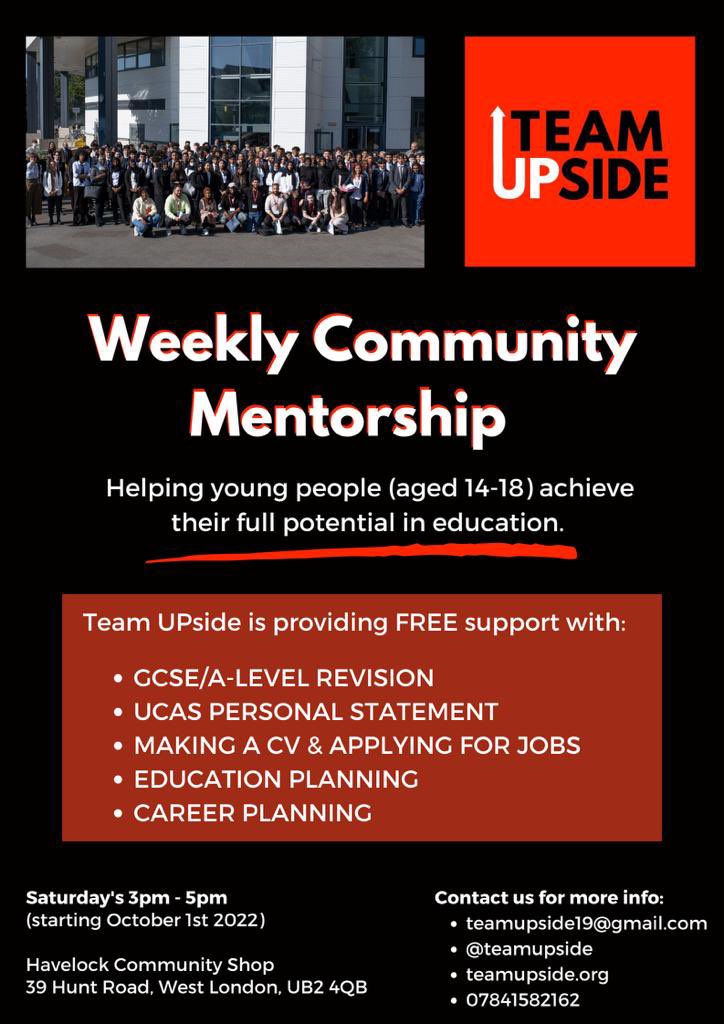 Team_UPside's tweet image. 🤝🎉Today we kicked off our Weekly Community Mentorship Project at Havelock Community Shop. It was great to see all of you who attended and we look forward to seeing more faces in the upcoming weeks!

 #mentorship #London #ealing #Southall #youth #opportunity #free #UCAS #GCSE