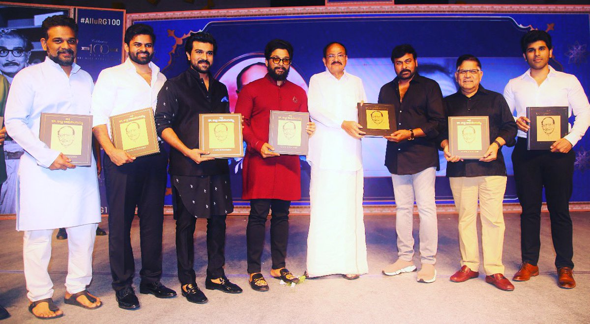 alluarjun's tweet photo. Book Launch of my Grand Father Shri Allu Ramalingaiah garu on his centenary birthday . I would like to thank @MVenkaiahNaidu garu for gracing the occasion. #AlluRG100 https://t.co/DVdJ6VyuBj