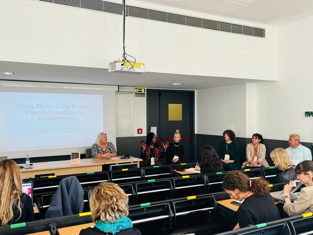 S_Eschenbacher's tweet photo. Lifelong collaborators!!! @AlikiNicolaides , @supportdevelop, @mawelch, Mitsunori Misawa &amp; Ahreum Lim  💛 Exploring the phenomenon of #transformation as a community of researchers &amp; practitioners. #palgrave #transformativelearning #ESREA2022 https://t.co/dQCuQpIqV6
