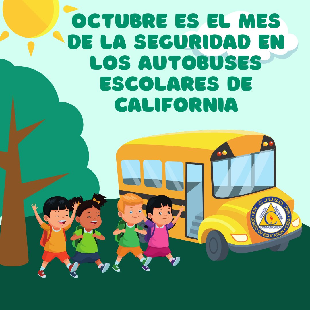 This month is California School Bus Safety Month! The goal of California School Bus Safety Month is to address the importance of school bus safety. We thank our #CJUSD school bus drivers for safely transporting our students. 
#CJUSD Cares
