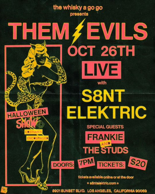 Them Evils (@themevils) on Twitter photo โก๏ธLOS ANGELESโก๏ธ
We are super stoked to be heading back to the @thewhiskyagogo on Wednesday, Oct 26th with our friends <a href="/s8ntelektric/">S8NT ELEKTRIC</a> & @frankieandthestuds! โก๏ธ
Tickets on sale NOW at ThemEvils.com โก๏ธLOS ANGELESโก๏ธ
We are super stoked to be heading back to the @thewhiskyagogo on Wednesday, Oct 26th with our friends <a href="/s8ntelektric/">S8NT ELEKTRIC</a> & @frankieandthestuds! โก๏ธ
Tickets on sale NOW at ThemEvils.com
