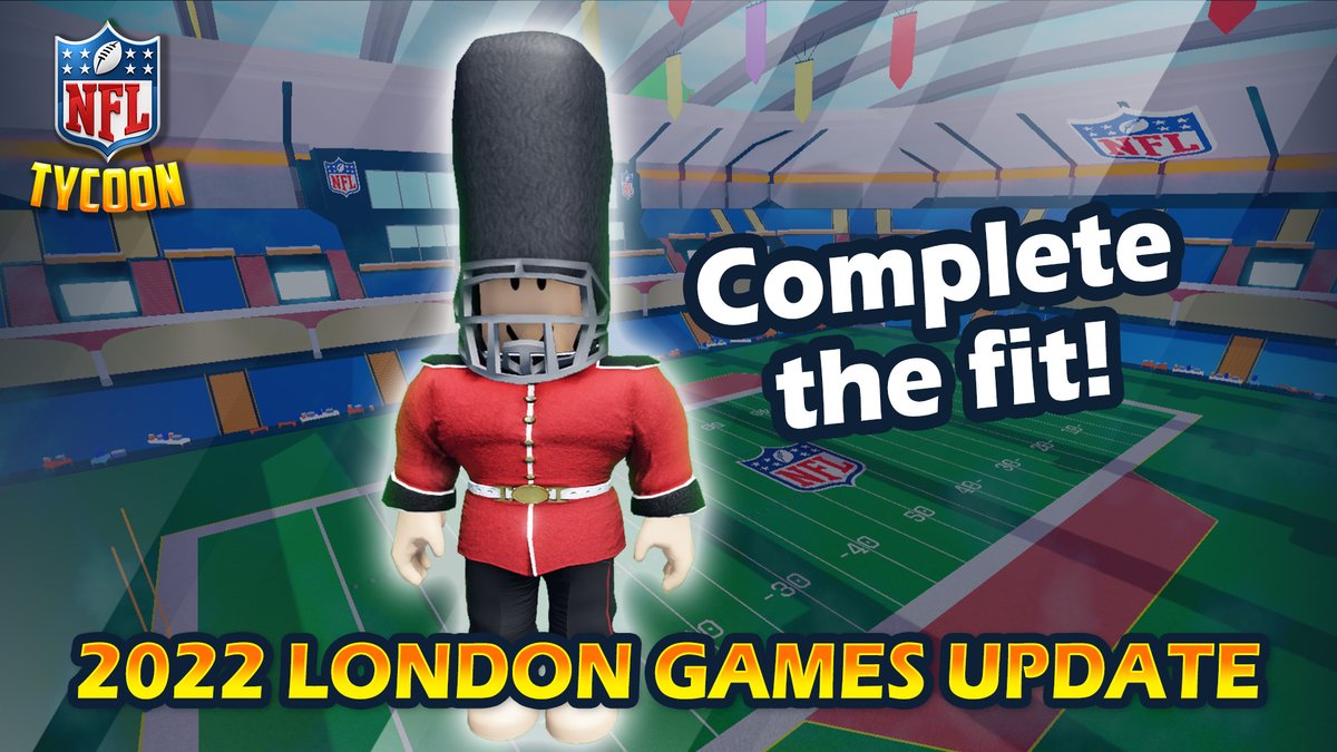 NFLTycoon's tweet photo. There's only one way to get the #LondonGames off to a smashing start, and that's in full @NFL guard regalia! 

Check this action out and grab it up today in NFL Tycoon on @Roblox! 

 🏈 https://t.co/31B1LVrdOv https://t.co/rQEnIQ1aiu