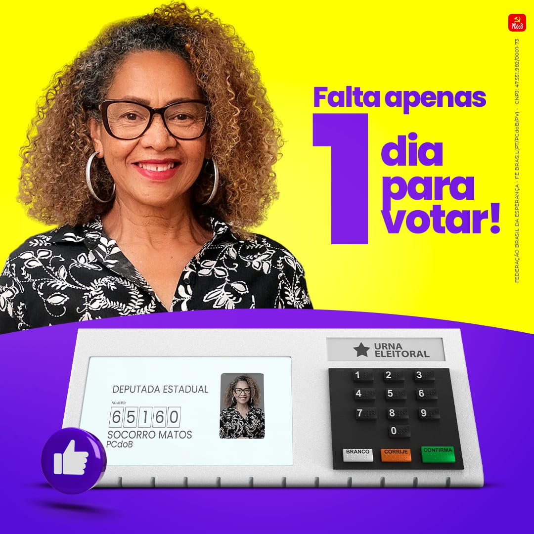 SocorroMatos65's tweet photo. Falta pouco, Amanhã é dia de Eleição e Não Esqueça!!
#VoteSocorroMatos 6️⃣5️⃣1️⃣6️⃣0️⃣ 
#Lula13 https://t.co/t2ghv1fjhR