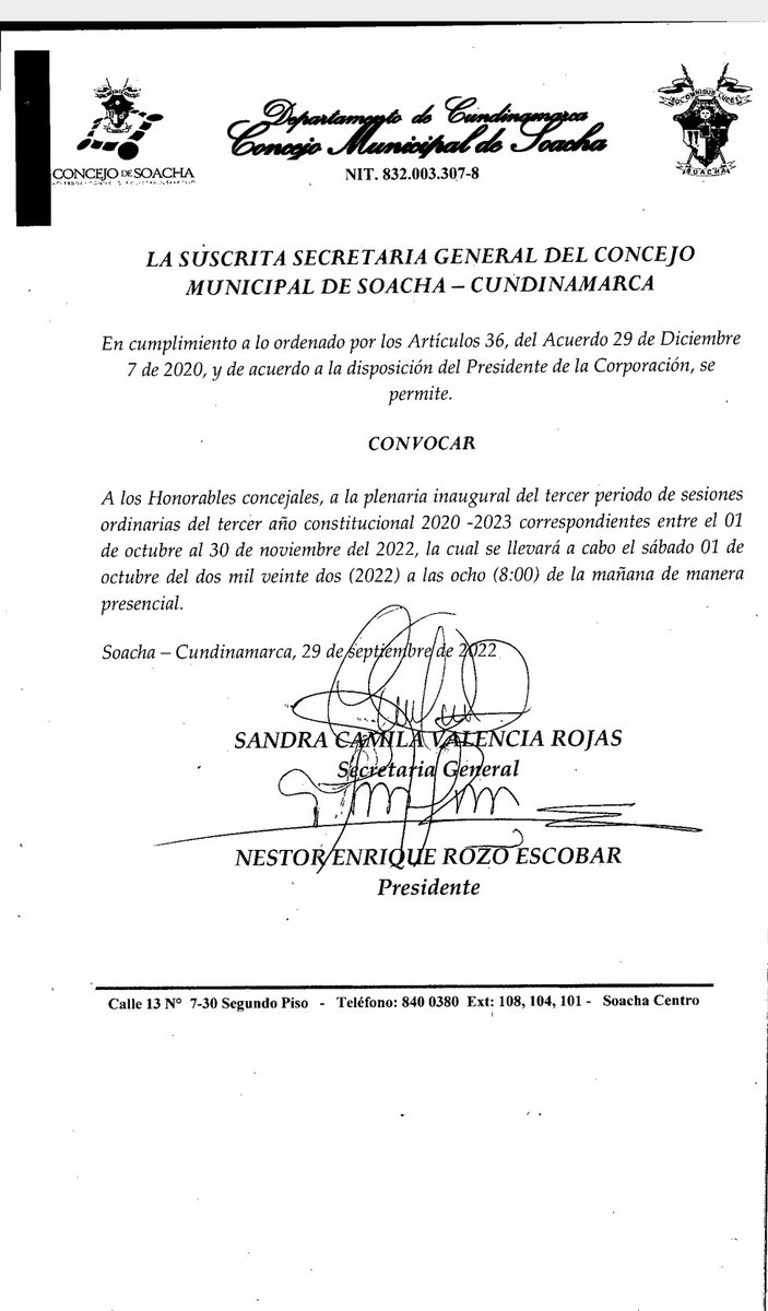 Inició periodo de sesiones en el Concejo de #Soacha. En este periodo se realizarán debates a todas las Secretarias del despacho,se discutirá el presupuesto del municipio para la vigencia 2023, entre otros.
Atento a ejercer el debido control político en defensa de la comunidad. 💪🏼