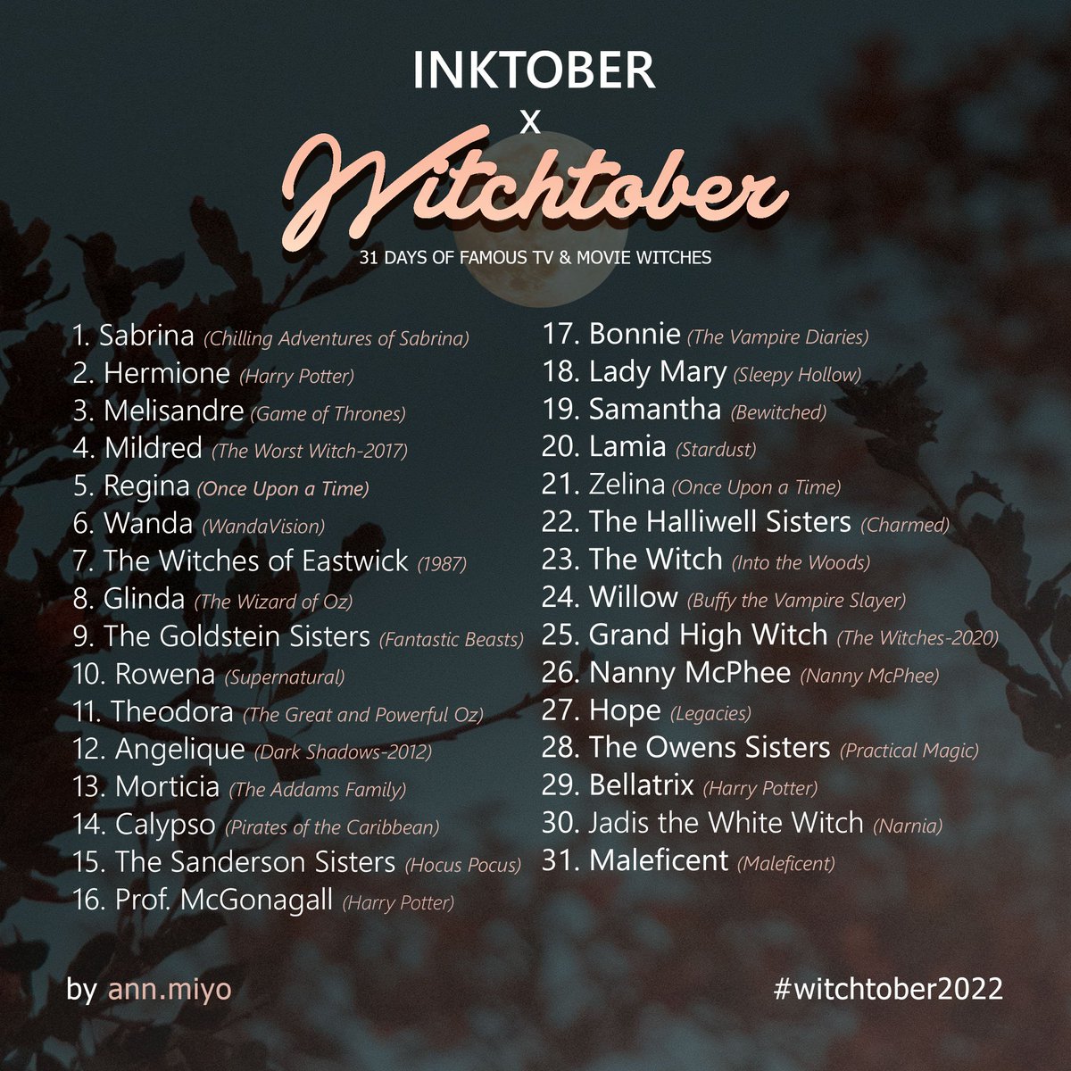 AnnMiyo7's tweet photo. Hqppy October!! 🍂🎃🍁
Made my own #inktober prompt list! 🧙‍♀️🧹May the force be ever in my favor 😆

#witchtober2022 #letsdothisthing 💪 https://t.co/p2Aa0SWM0v