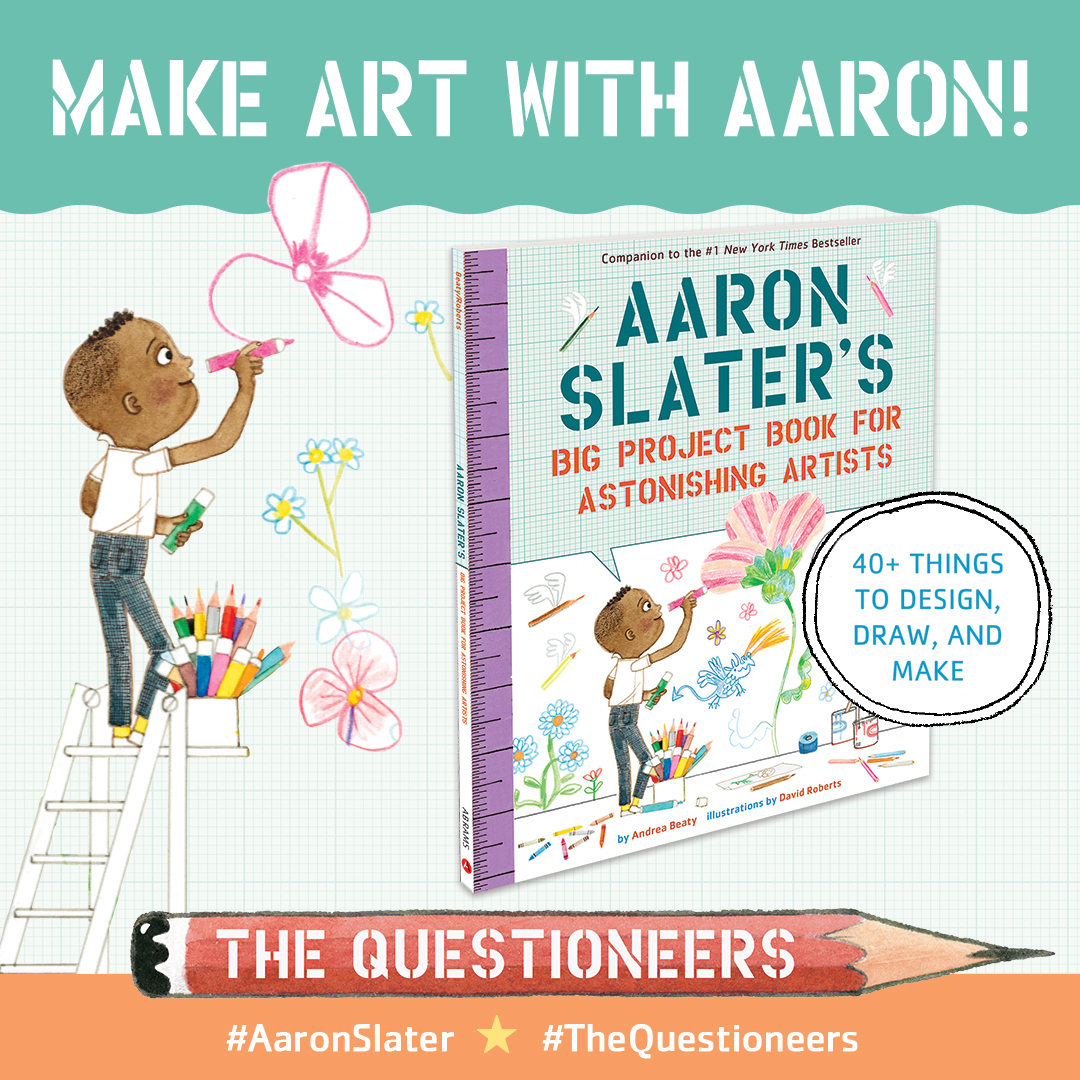 abramskids's tweet photo. Get out your paint brushes &amp; let's get creative! From coloring pages to instructions on how to make your very own puppet, make art of all sorts in this project book with the newest Questioneer, #AaronSlater. Out October 25th! #TheQuestioneers @andreabeaty https://t.co/6S66GfeRmo https://t.co/tqPeywHqYX