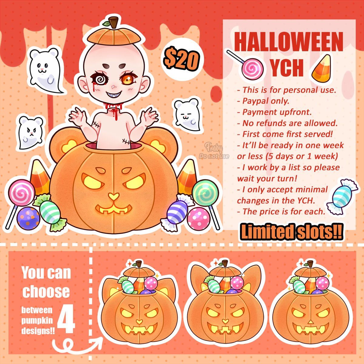 FrabyArts's tweet photo. 🖤🎃HALLOWEEN YCH C0MMS🎃🖤

- Any expression, outfit, gender, skin color you want!
- Can be cute or spooky🦇
- I don't draw furry, mecha, nsfw, old people
- Send me a Dm for more info💌

✨Also this is an art Raffle! Follow +❤️+ Rt for a chance to win a FREE YCH of your choice✨ https://t.co/3pXmZKhCKA