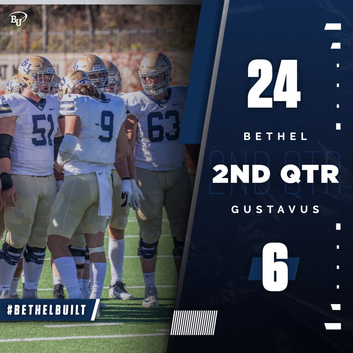 BethelRoyalsFB's tweet photo. Royals on top with great toughness against Gustavus at the end of the first half! https://t.co/vVNApQn7nI