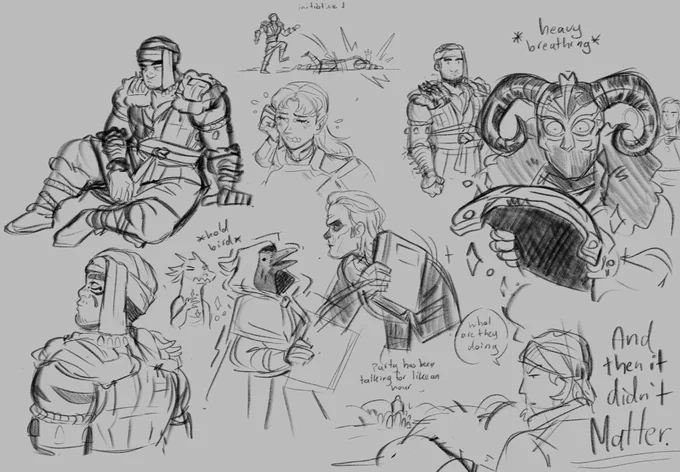 Dnd doodles from last night❤️
Not pictured; mug pushing a caravan back against 4 dudes and it rolled into a tent and blew up. 💪
Mug was fine the other 4 not so much 💀 