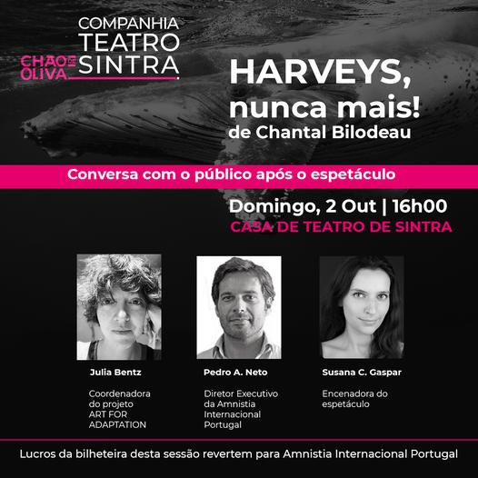 jegargj's tweet photo. HARVEYS, NUNCA MAIS!
CRIAÇÃO: Companhia de Teatro de Sintra – Chão de Oliva PRODUÇÃO: Chão de Oliva
AUTORA: Chantal Bilodeau
ENCENAÇÃO: Susana C. Gaspar
DATAS: de 29 setembro a 16 outubro
Qui a Sáb.: 21H30 | Dom: 16H00
LOCAL: Casa de Teatro de Sintra
CLASSIFICAÇÃO ETÁRIA: M/14 https://t.co/qCYbvvaWM4