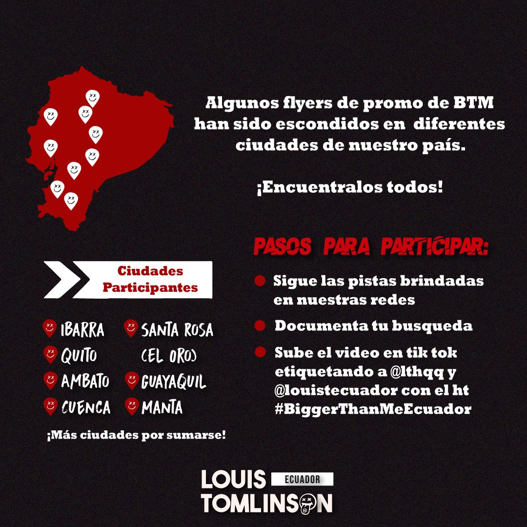 LouisTEcuador's tweet photo. Louies 🇪🇨 aquí les traemos esta actividad para promoción de #BiggerThanMe en nuestro país ✨

Esperamos se sumen y puedan encontrar todos los flyers escondidos!

—Las pistas de dónde se encuentran los flyers lo iremos subiendo por ciudades así que atentxs!

#BiggerThanMeEcuador https://t.co/qSqIxHmy1i