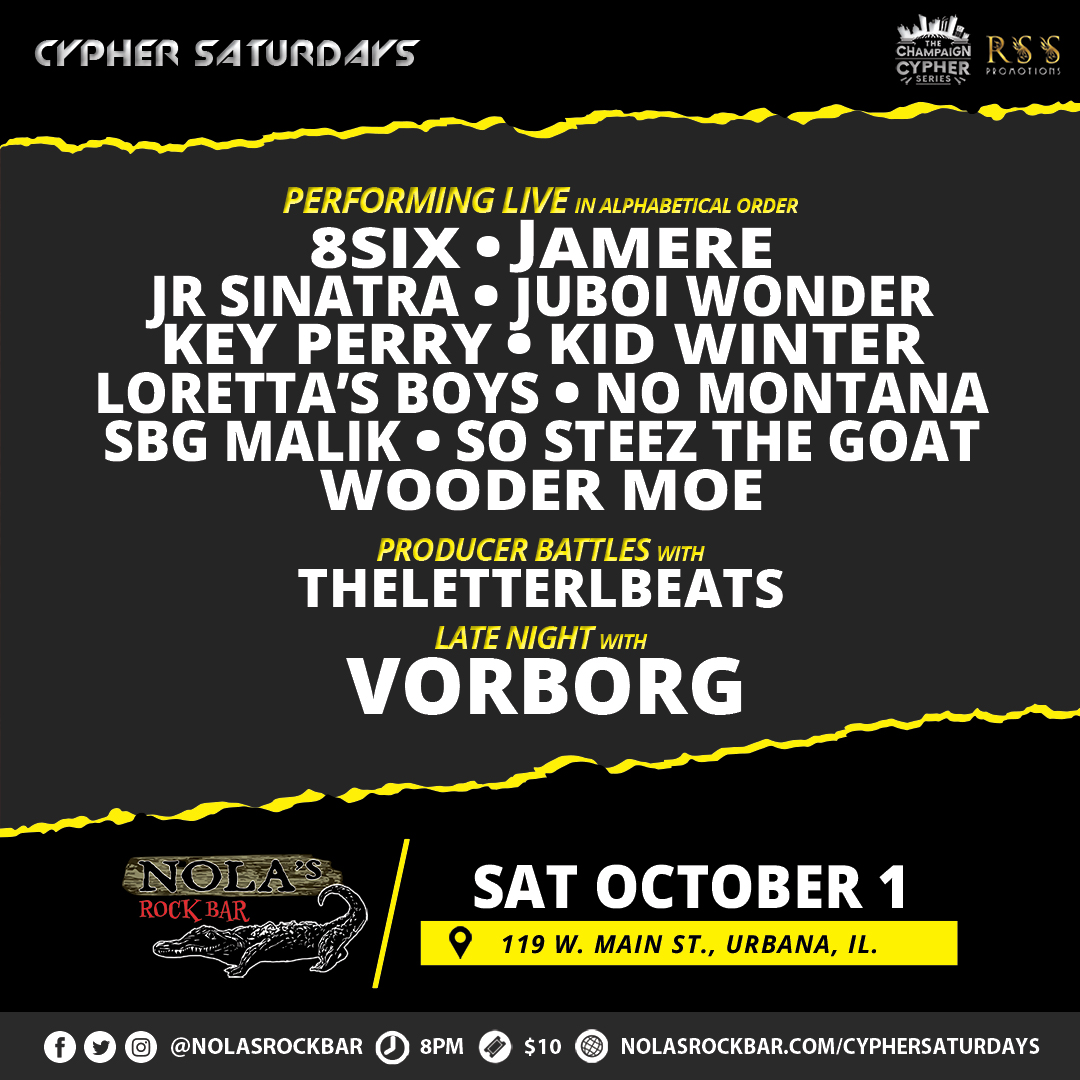 NOLAsRockBar's tweet photo. 🐊🔥 We're back at it tonight with Cypher Saturdays! Another full lineup and we;ve got a beat battles to start the night of hosted by TheLetterLBeats. We close out the night with @VORBORG1 on the spins. $10 cover. Doors at 8pm. 18+

➡ https://t.co/bRUWdgzwzo https://t.co/R2ROPl9u07