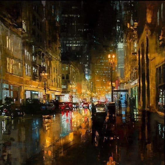 fraveris's tweet photo. Jeremy Mann (American, 1979) is a painter best known for his moody, dark cityscapes. https://t.co/b9mfXXrb6G