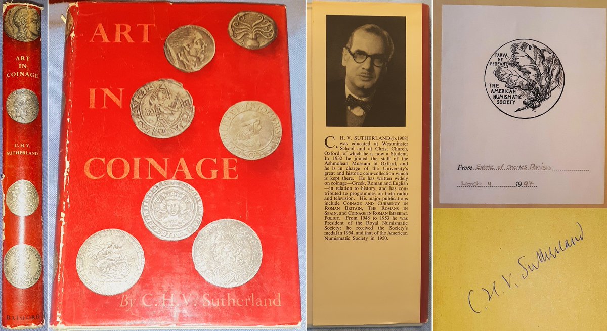 JJNumismatics's tweet photo. New library addition w/ interesting #ObjectBiography
C.H.V. Sutherland (1908-1986) Art in Coinage (1955)
Signed by author
ANS Library #BookPlate
#ExLibris numismatist Charles K Panish (1907-1995)
Panish's ARCHER page via @ANSCoins
https://t.co/WKC40IDZ2j
#Numismatics #Literature https://t.co/tOayHEJ9sH