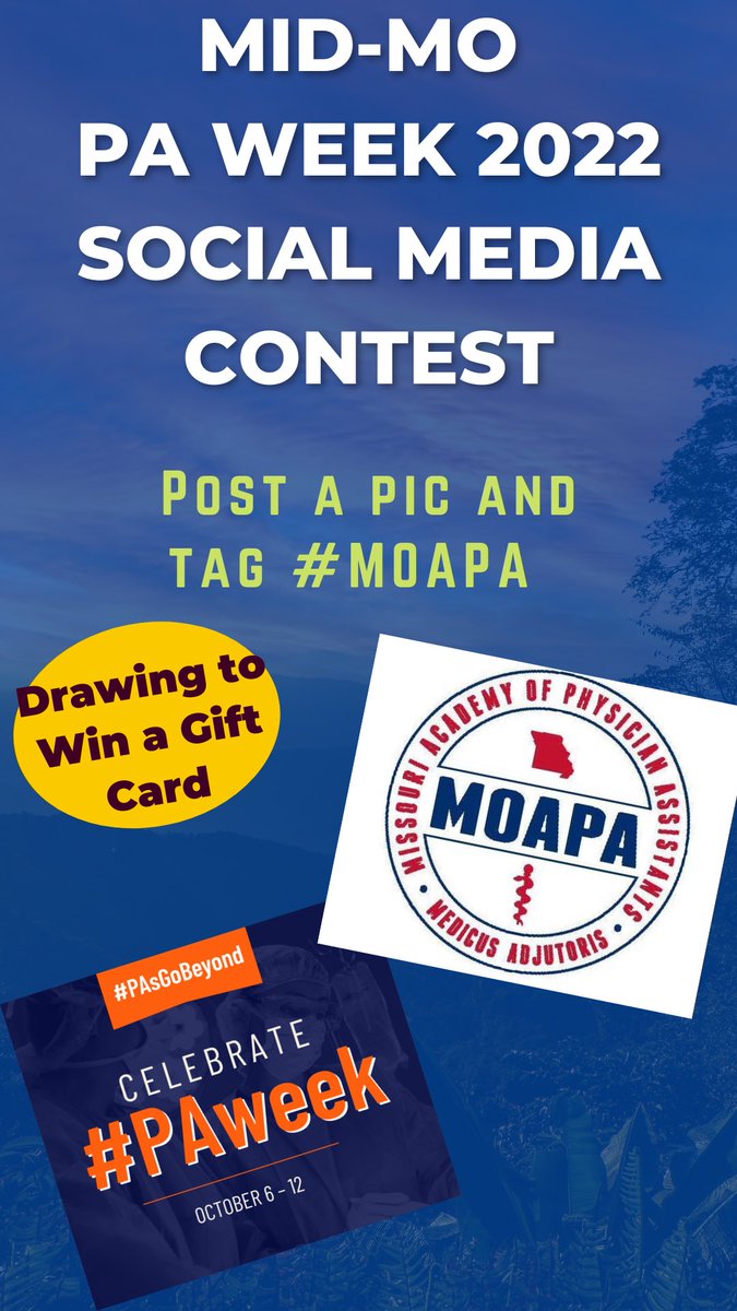 Stephens_PAS's tweet photo. PA Week is close! 
Enter a drawing to win a gift card! 
Post a pic of a PA-C or PA-S…Yourself, your group, ext… tag #MOAPA https://t.co/JNnwIivyt5