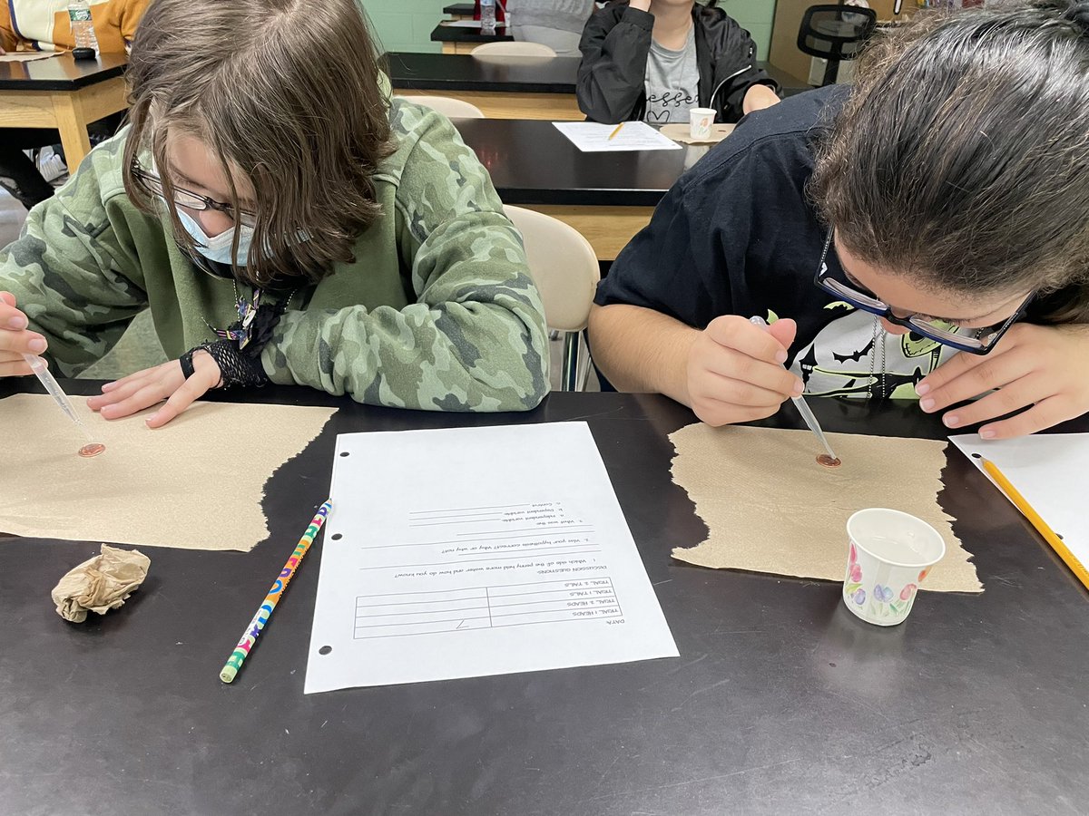 abmichalek's tweet photo. Our amazing scientists competed using the scientific method to test how many drops of water they could fit onto a penny! Our highest number was 114 drops!🪙  #greenpride https://t.co/RyrHdFTOtt