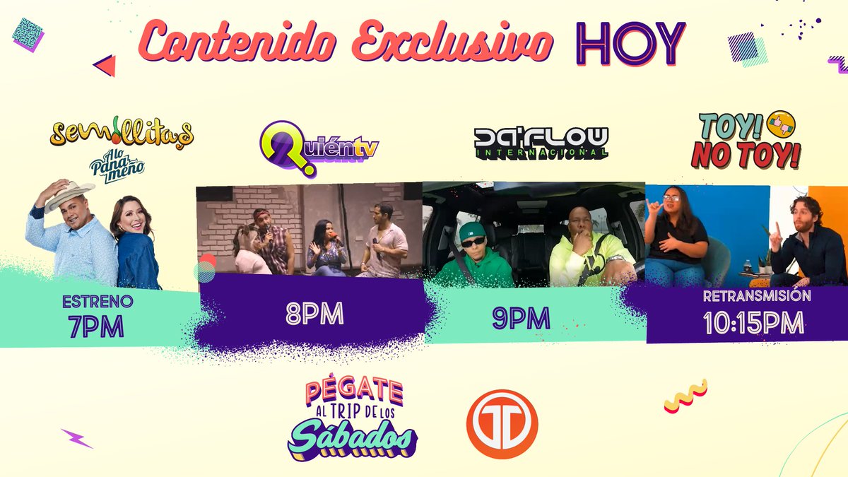 Telemetro (@telemetro) on Twitter photo Una noche para no despegarse de la TV con nuestra producción nacional! 🙌🙌
- Estrena #SemillitasTM en <a href="/alopanameno/">A Lo Panameño</a>
- Kiara estará en @SoyQuienTV
- En <a href="/DaFlowInt/">DaFlow Internacional</a> habrá entrevista con El Tachi
- Y cerramos con #ToyoNoToy Una noche para no despegarse de la TV con nuestra producción nacional! 🙌🙌
- Estrena #SemillitasTM en <a href="/alopanameno/">A Lo Panameño</a>
- Kiara estará en @SoyQuienTV
- En <a href="/DaFlowInt/">DaFlow Internacional</a> habrá entrevista con El Tachi
- Y cerramos con #ToyoNoToy