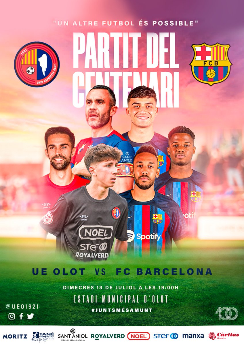 CentenariUEO's tweet photo. En el moment de cloure el Centenari, el nostre agraïment @FCBarcelona_cat @JoanLaportaFCB per haver portat el primer equip a l'Estadi Municipal @UEO1921. https://t.co/hkWM6ZsuCr