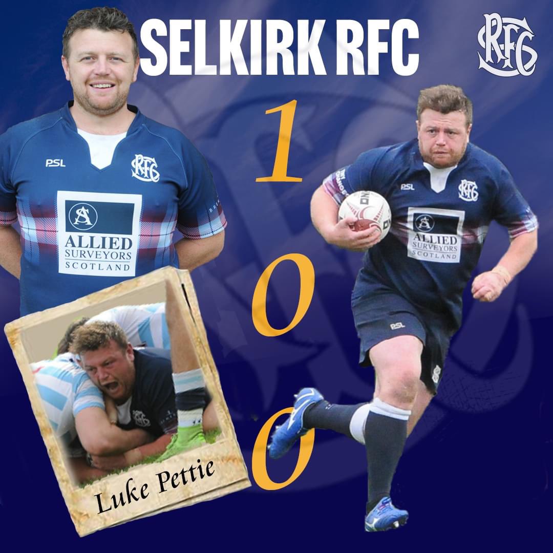 SelkirkRFCInfo's tweet photo. A massive congratulations to Luke Pettie on his 100th appearance for Selkirk today. #Selkirkrugby #SelkirkRFC #100appearances #BordersRugby https://t.co/lqpFTHzfLh