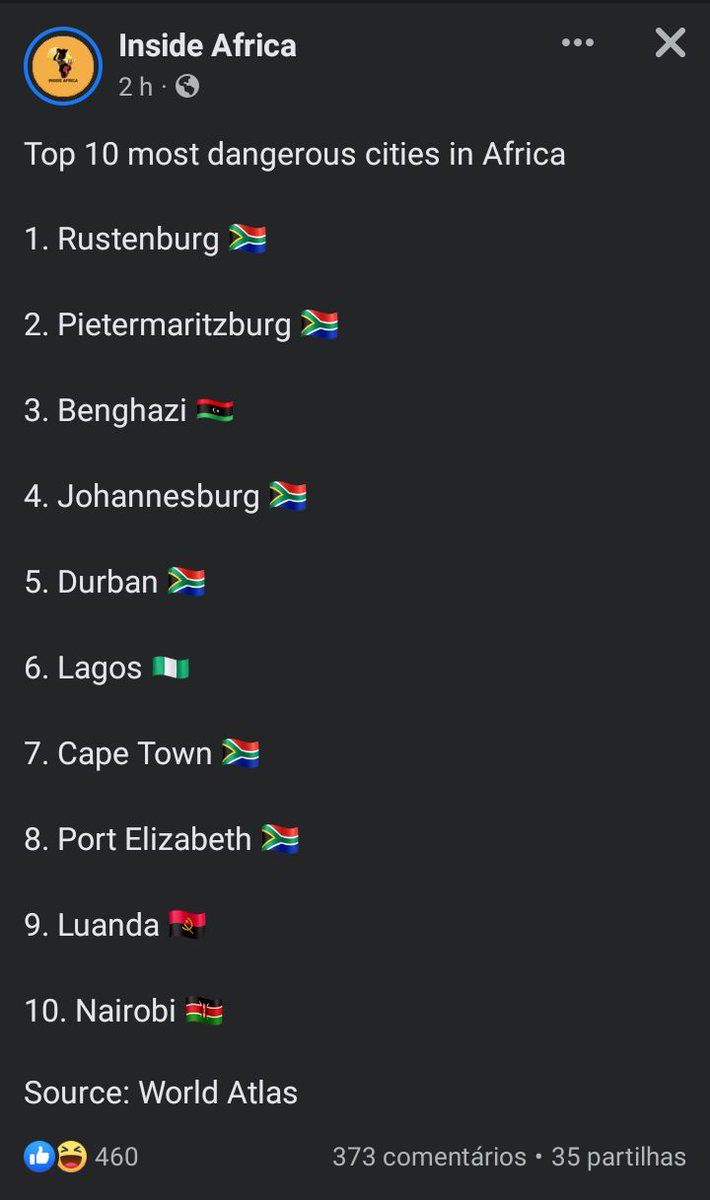SensoCrtico1's tweet photo. 10 cidades mais perigosas de Africa https://t.co/RLRfarDUmj