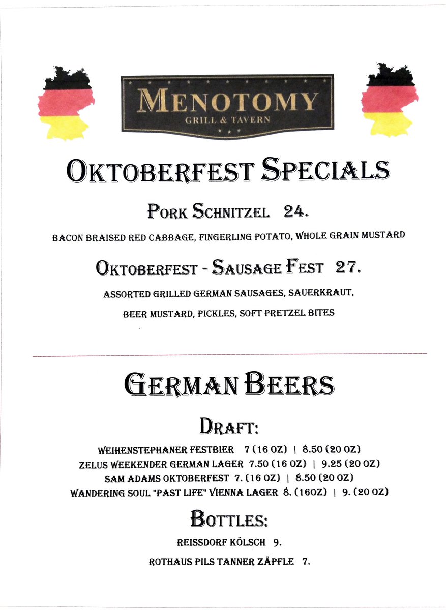 Our Oktoberfest menu is running all weekend long!
 😋🍺💖🍁
menotomygrill.com/reservations