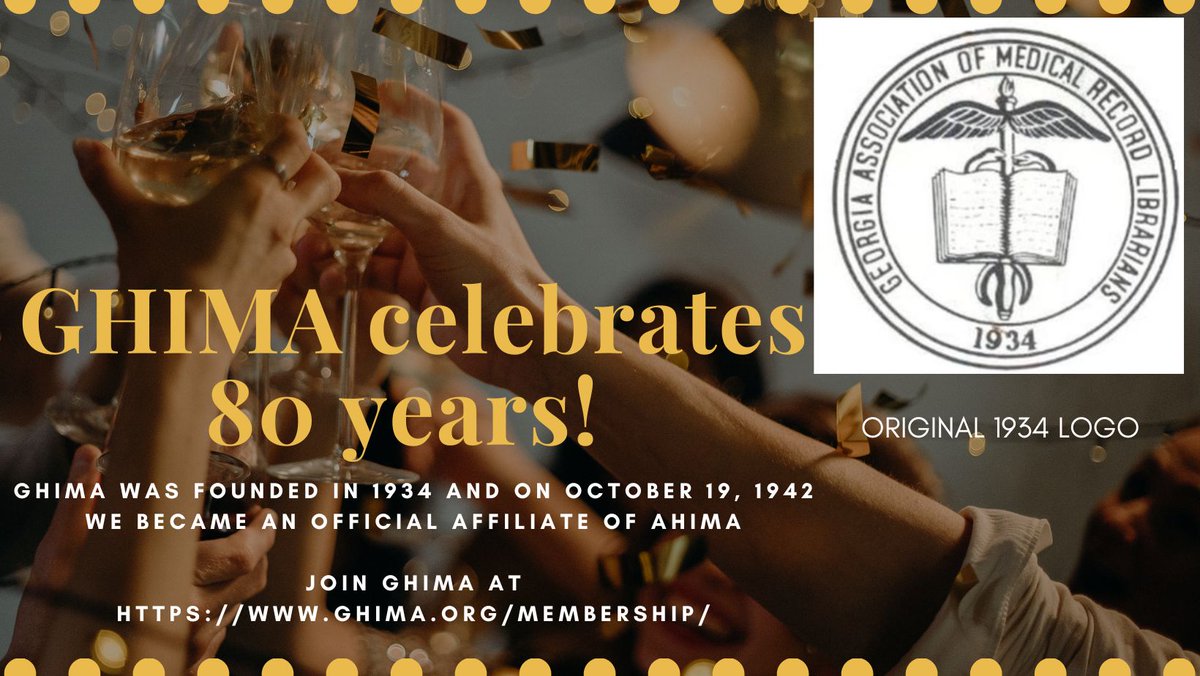 GeorgiaHIMA's tweet photo. Did you know GHIMA was founded in 1934 and became an official affiliate of @AHIMAResources on October 19, 1942?

Today we celebrate 80 years of GHIMA being a component of AHIMA!

Join GHIMA here: https://t.co/wyMfTqDy6n

#GHIMA #AHIMA #80years https://t.co/u9sEh3ngIY