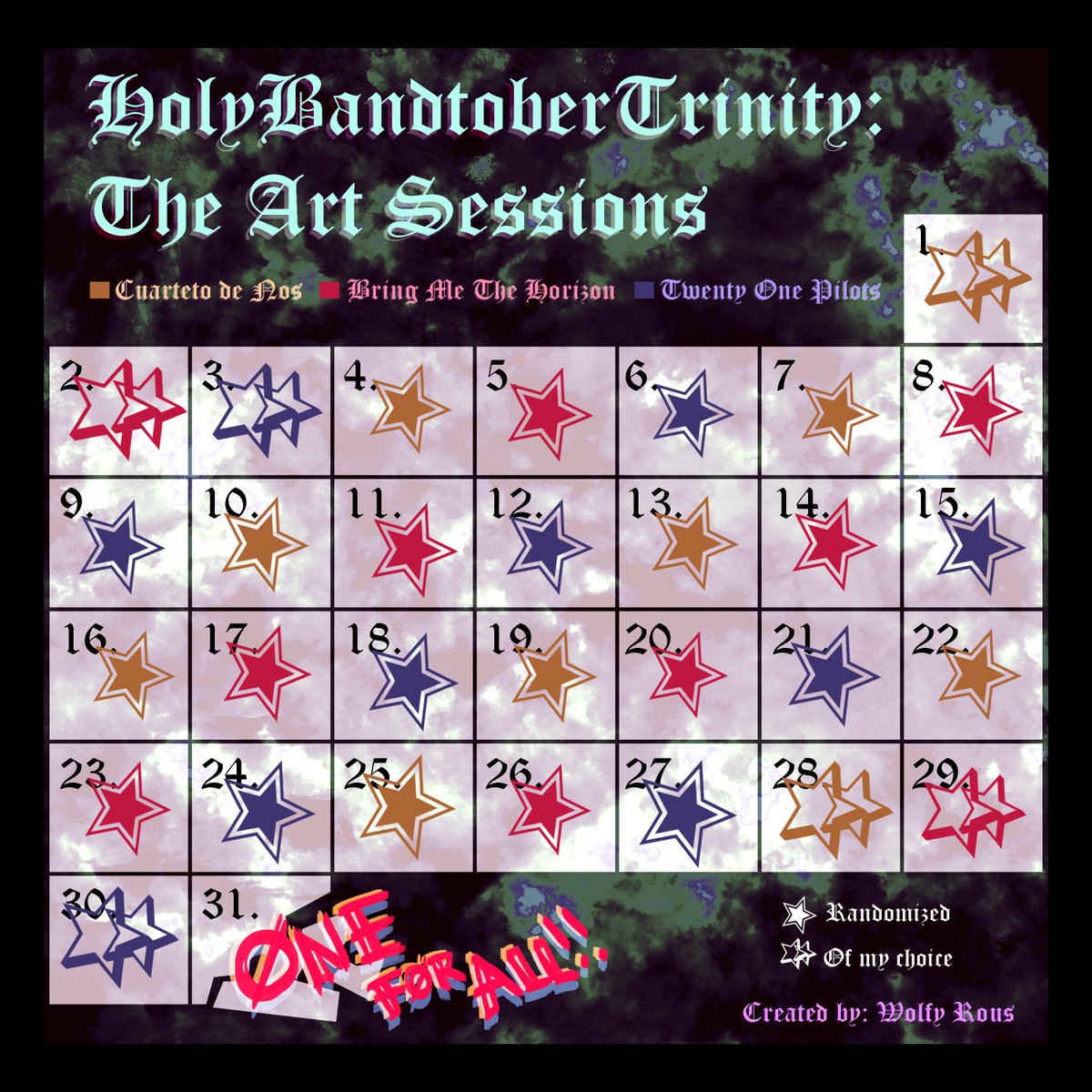 Wolfy_Rous's tweet photo. Ya es Octubre y después de 6 años terminé haciendo mi propio "Inktober" personal llamado #HolyBandtoberTrinity_TheArtSessions donde tomaré mis 3 bandas favoritas y dibujaré los sentimientos que me transmiten sus canciones, elegidas aleatoriamente o a mi elección.
So let's begin! https://t.co/N4Ao3CwALG