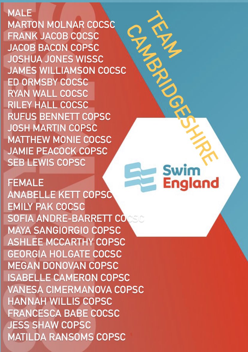 Team Cambs for the Swim England National County Team Championships 2022