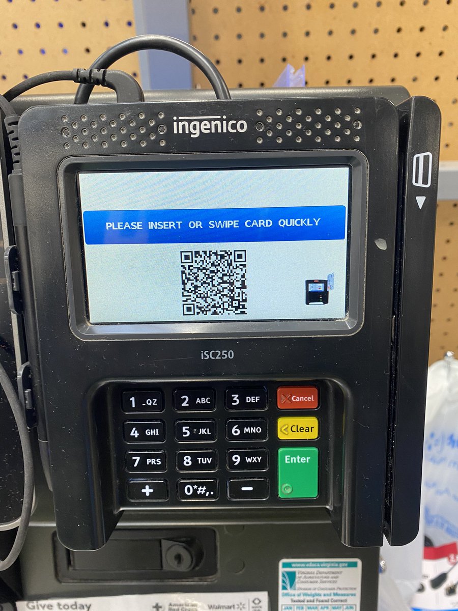 thedrdurag's tweet photo. Walmart doesn’t have Apple Pay but if you scan the barcode on the chip reader you’ll be able to pay with your phone https://t.co/63Hy7eGlIT