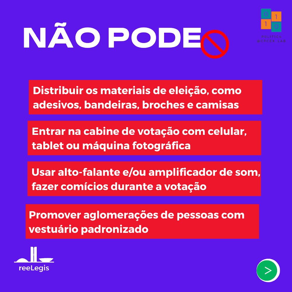 ree_legis's tweet photo. Você sabe o que pode e o que não pode fazer na eleição amanhã? Se não a Equipe reeLegis te conta! @politicaufpe @cpcex_lab #Eleicoes2022 #politica #brasil https://t.co/tw3RU7fu2o