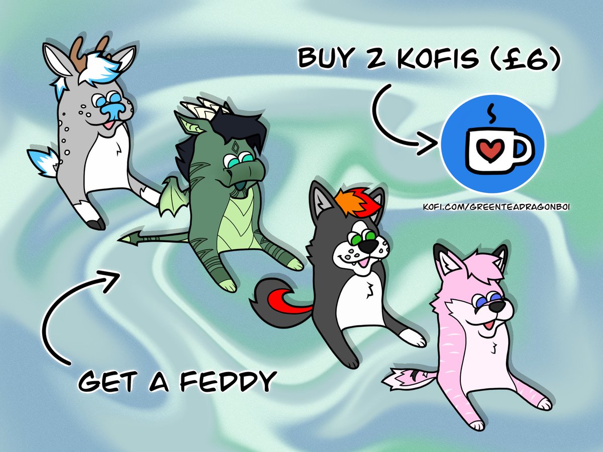 TeaDragonBoi's tweet photo. If you'd like a silly little meme of your fursona, head over to https://t.co/hl3FEImjGh and buy me a couple of Ko-fi's. Remember to leave a reference sheet, and an account / email I can contact you through and send you the file! They're £6 each https://t.co/eeYh9Z232J