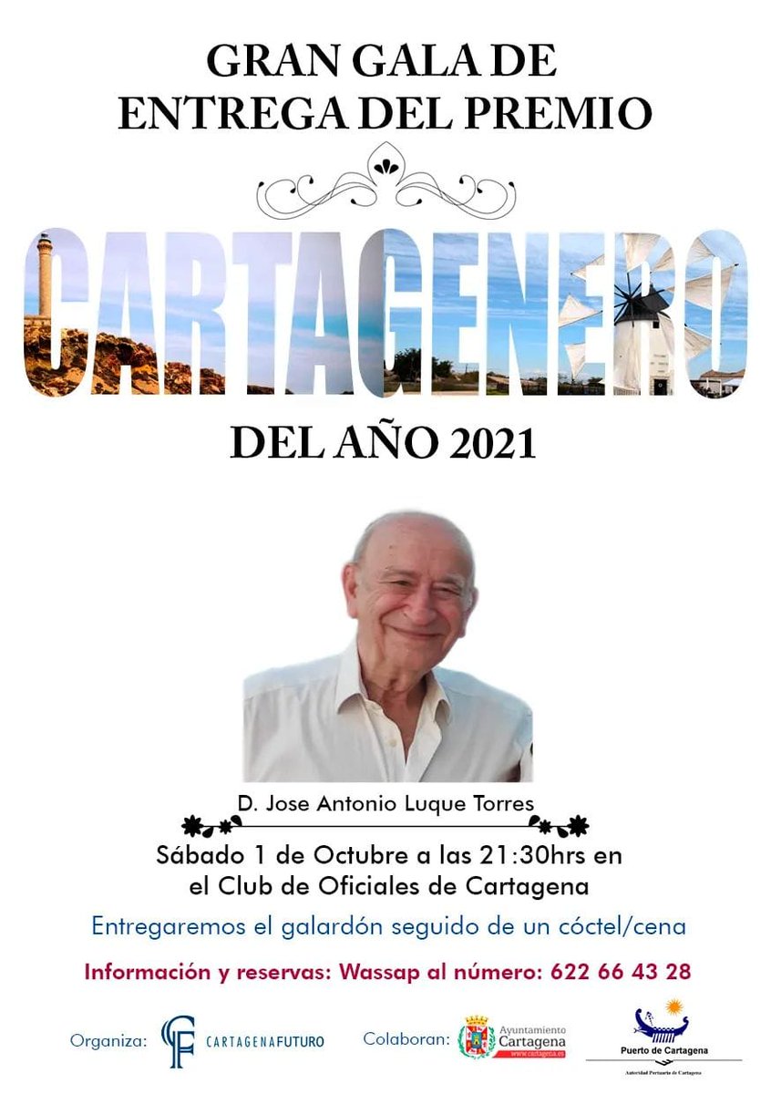 antoniogs_ct's tweet photo. Hoy hemos entregado a Don José Antonio Luque Torres el premio de Cartagenero del Año, muy merecido por toda una vida dispuesto y disponible a trabajar por una mejor #Cartagena y Comarca

#CartagenerodelAño 
#2es+ https://t.co/4miWCjmkSS