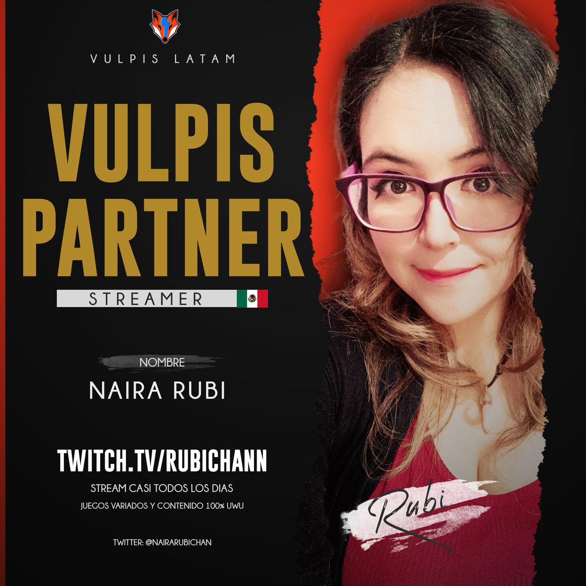VulpisLatam's tweet photo. 📢 Presentación │ #VulpisPartner 🇲🇽

No, no la hemos sacado de un anime, desde la Dúo.. Una Rubí salvaje aparece en Vulpis!

  ⚡️ @NairaRubiChan 

🟪 https://t.co/ztSexytjOL
 
¡Bienvenida a Vulpis!⚡️ https://t.co/VkY6ubW09n