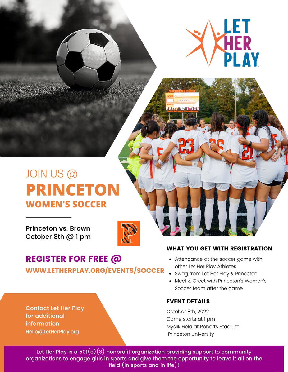 Let_Her_Play's tweet photo. Join us on Saturday, 10/8 @PrincetonWSoc - meet the team &amp; take home some swag! FREE to register! https://t.co/A4S09Fb7Fn https://t.co/B4Kl1zAdkA