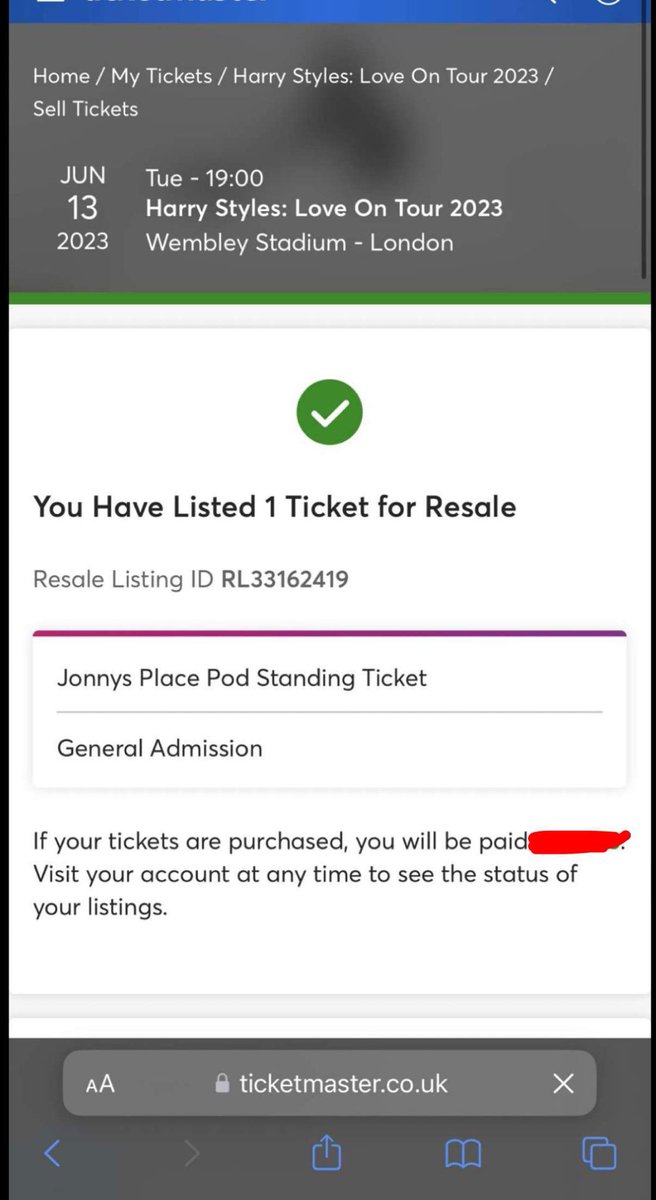 lilygoodx's tweet photo. Selling 1x Harry Styles Jonnys Place ticket 13th June 2023 #harrystyles #hsticket #ticketmaster https://t.co/tmKRmPu5rt